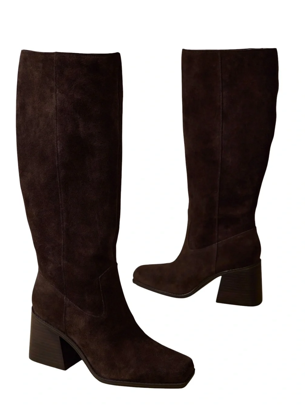NWOB Vince Camuto Sangeti Knee High Suede Boots Brown Block Heel Size 10
